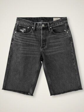 rag & bone Rosa Mid‑Rise Walking Shorts • Clean Black Magic • Button‑Fly